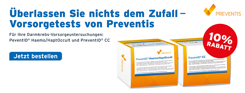 ueberlassen Sie nichts dem Zufall - Vorsorgetests von Preventis; Fuer Ihre Darmkrebsvorsorgeuntersuchungen: PreventID Haemo/HaptOccult und PreventID CC